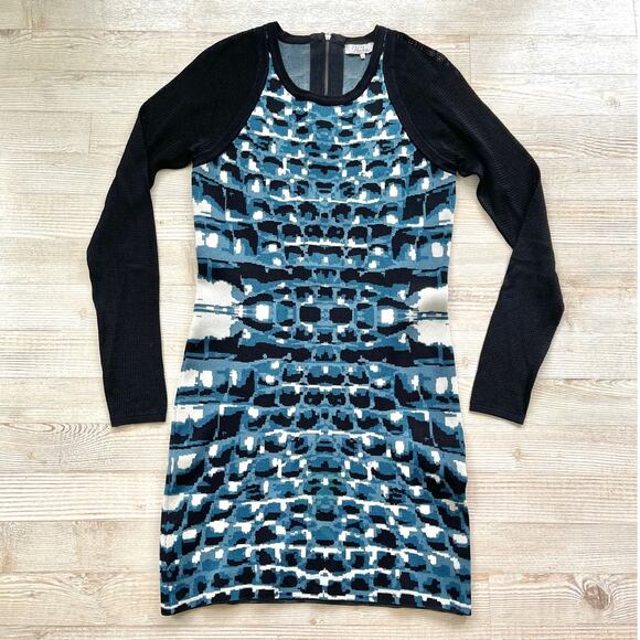 Parker Hartley Knit Long Sleeve Mini Dress | Black/Blue‎ Size Small - Picture 1 of 8